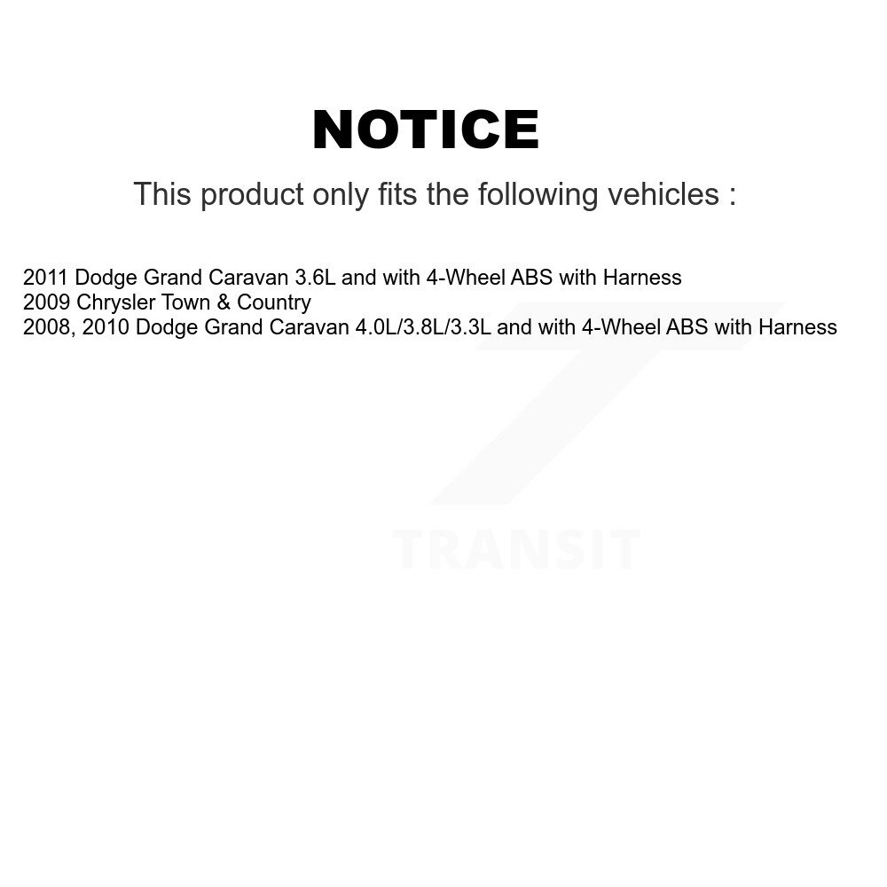 Front Rear Wheel Hub Bearing Extra ABS Sensor Kit For Dodge Grand Caravan Chrysler Town & K7S-102940 - Image 2