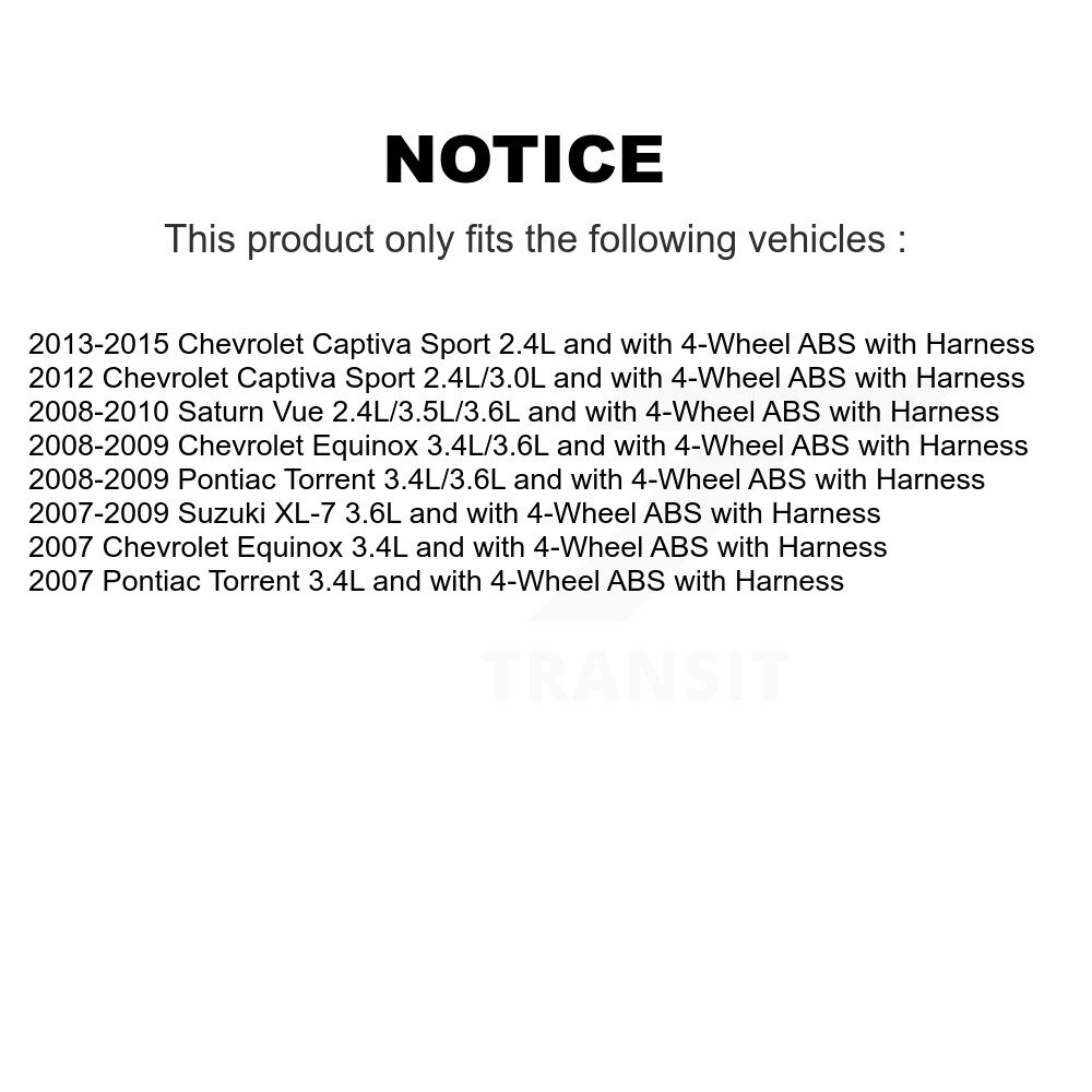 Front Rear Wheel Hub Bearing & Extra Sensor Kit For Chevrolet Equinox Pontiac Torrent Vue K7S-102982 - Image 2