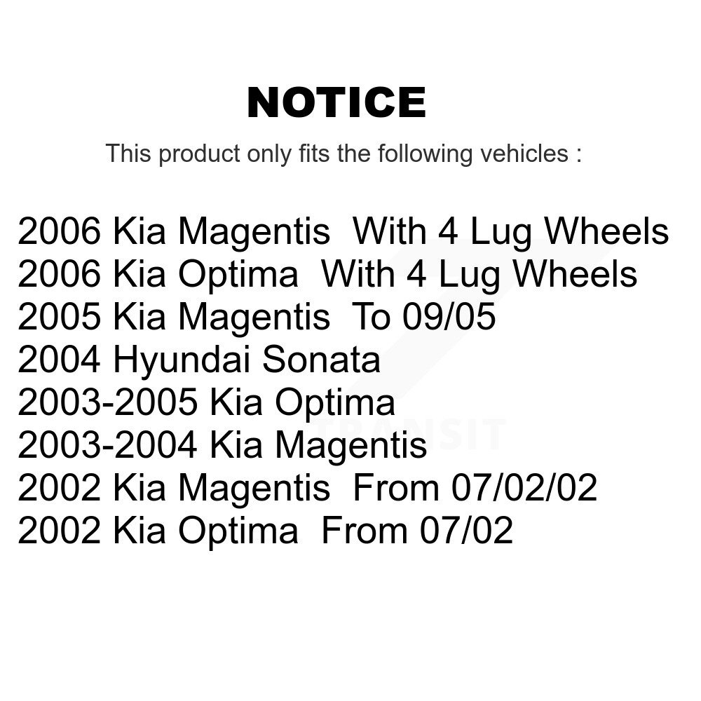 Front Rear Disc Brake Rotors Kit For Hyundai Sonata Kia Optima Magentis K8-101397 - Image 2