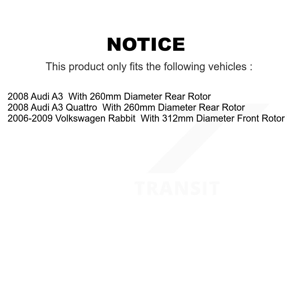 Front Rear Disc Brake Rotors Kit For 2008 Audi A3 Quattro With 260mm Diameter Rotor K8-101420 - Image 2