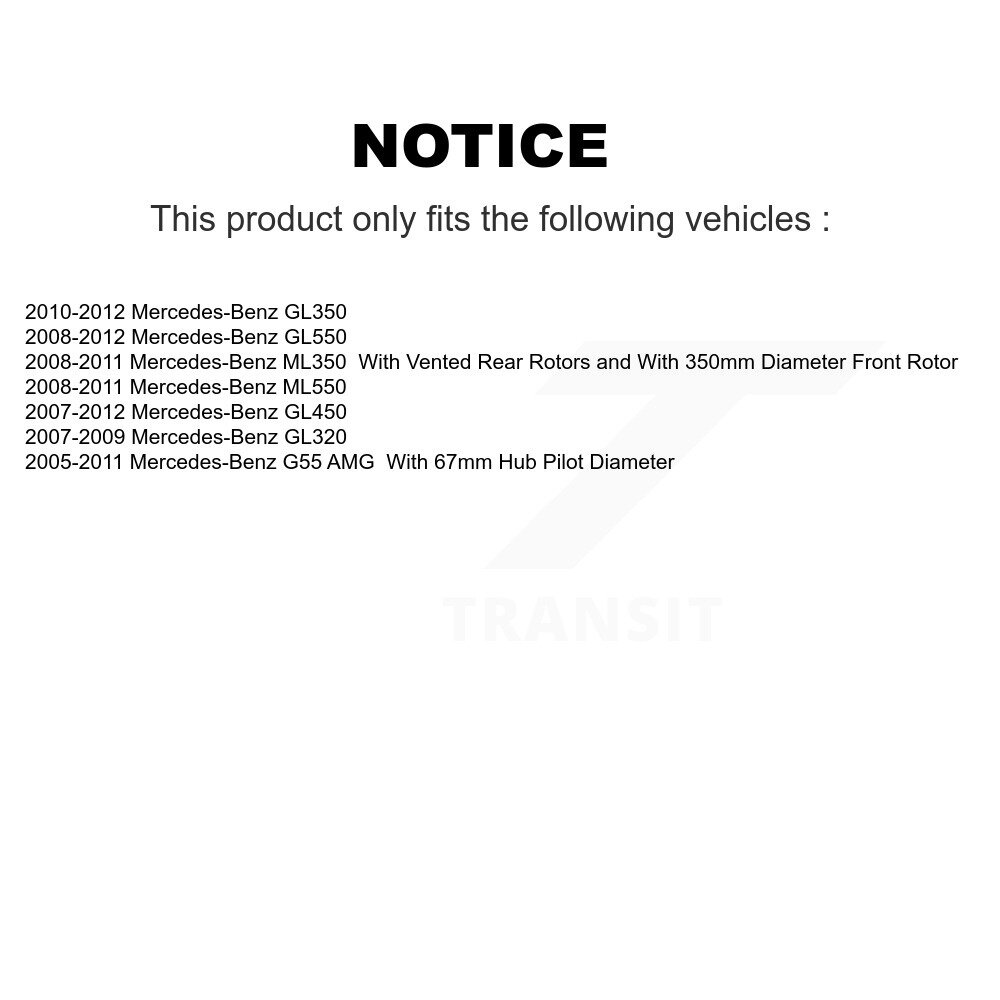 Front Rear Brake Rotors Kit For Mercedes-Benz ML350 GL350 GL320 GL450 GL550 ML550 G55 AMG K8-101434 - Image 2