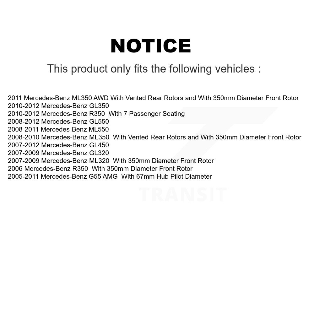 Front Brake Rotors & Ceramic Pad Kit For Mercedes-Benz ML350 ML320 GL350 R350 GL320 GL450 K8C-100386 - Image 2