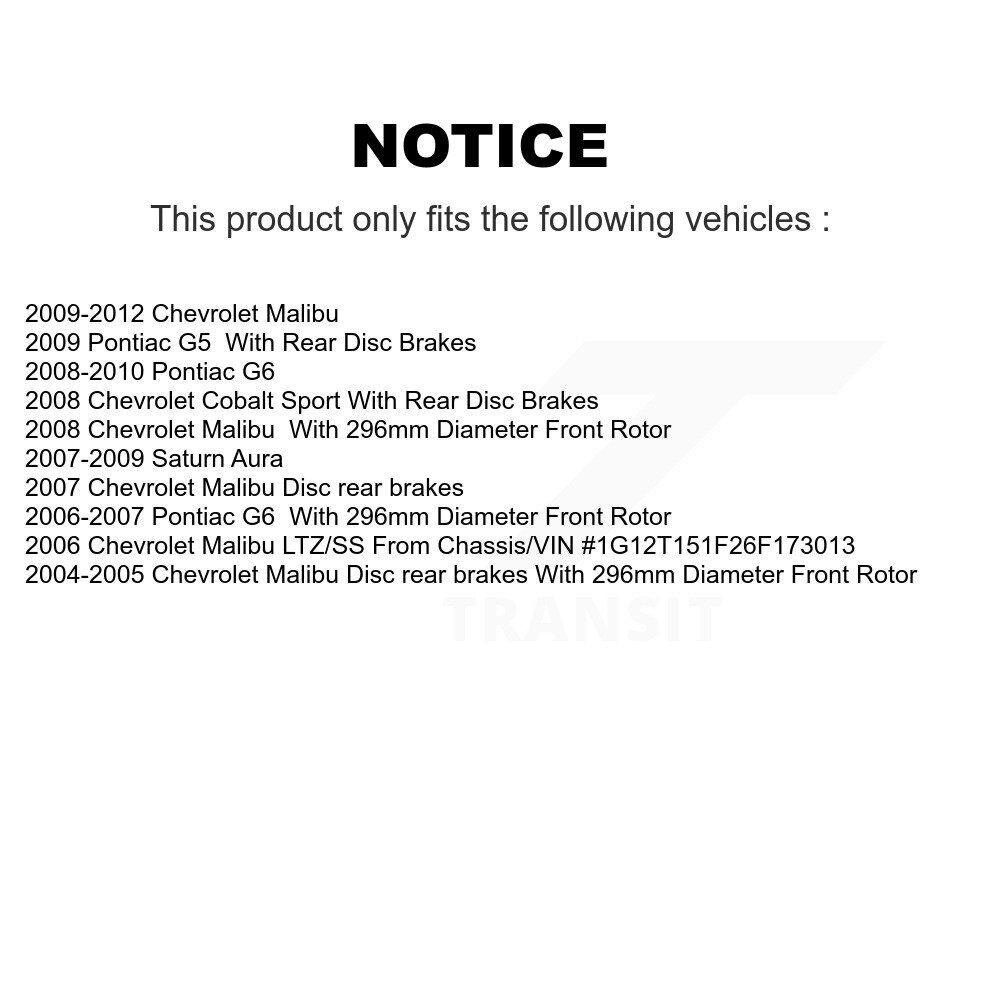 Front Rear Brake Rotor & Ceramic Pad Kit For Chevrolet Malibu Pontiac G5 G6 Cobalt Saturn K8C-101242 - Image 2