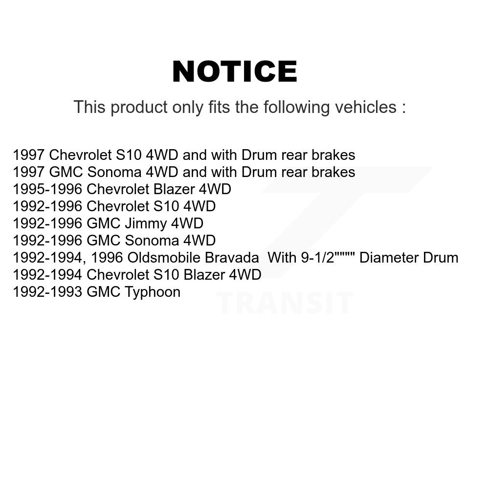 Front Rear Brake Rotor Ceramic Pad And Drum Kit (7Pc) For Chevrolet S10 GMC Sonoma Blazer K8C-102341 - Image 2