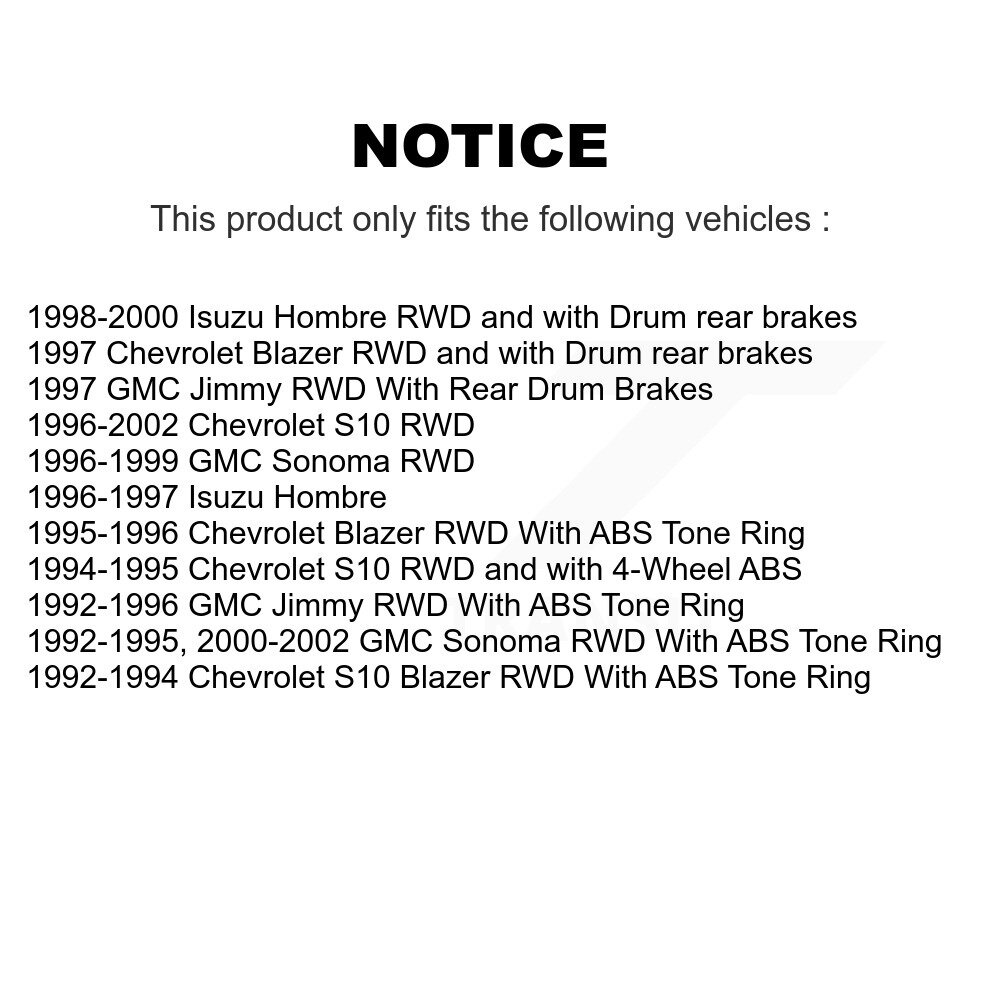 Front Rear Brake Rotor Hub Ceramic Pad Drum Kit For Chevrolet S10 GMC Sonoma Blazer Jimmy K8C-102756 - Image 2
