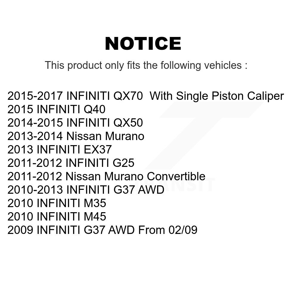 Front Rear Brake Caliper Kit For INFINITI Nissan Murano G37 QX50 QX70 EX37 G25 M35 M45 KBC-100587 - Image 2