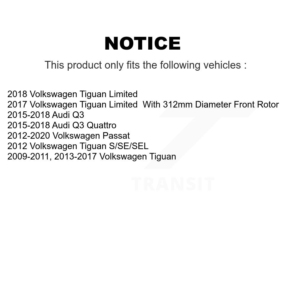 Front Brake Caliper Rotor & Ceramic Pad Kit For Volkswagen Tiguan Passat Audi Q3 Quattro KC8-100111C - Image 2