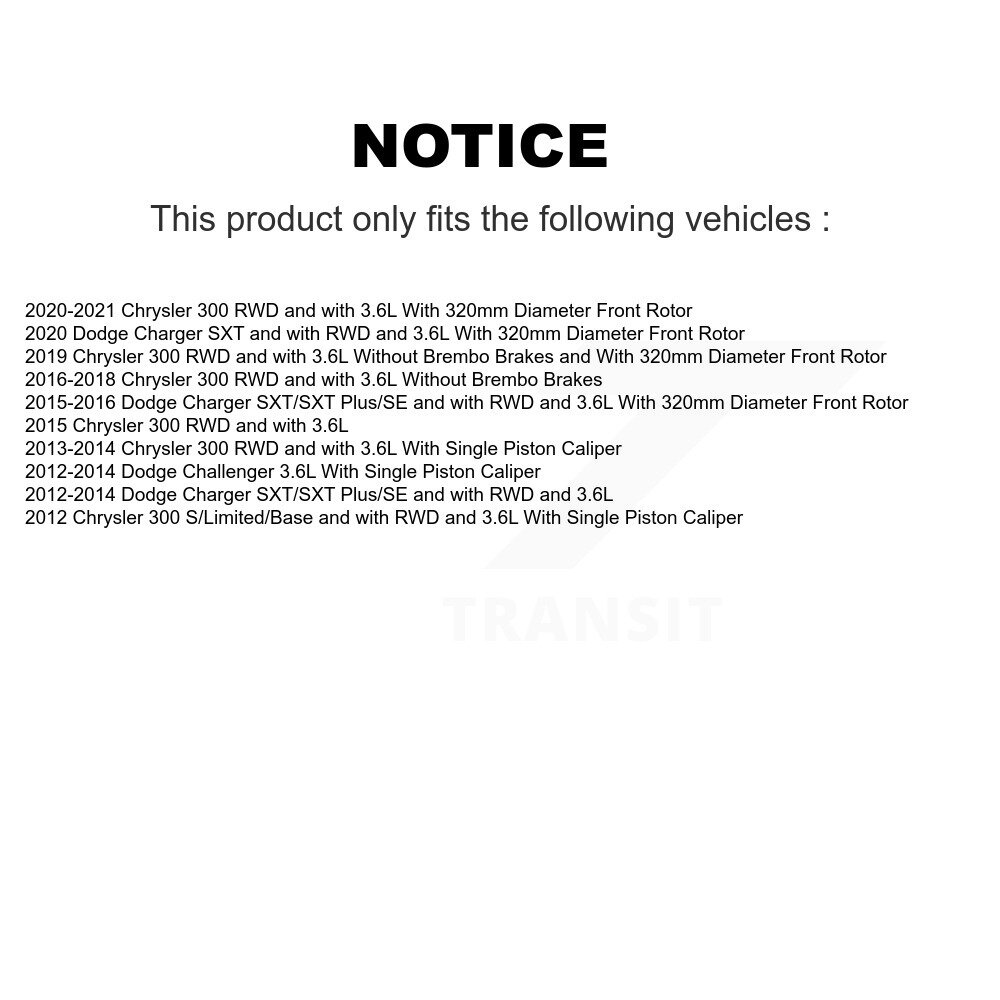Front Disc Brake Caliper Rotor Ceramic Pad Kit For Chrysler 300 Dodge Charger Challenger KC8-100216C - Image 2
