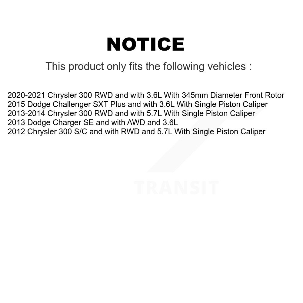 Front Disc Brake Caliper Rotor Ceramic Pad Kit For Chrysler 300 Dodge Charger Challenger KC8-100217C - Image 2