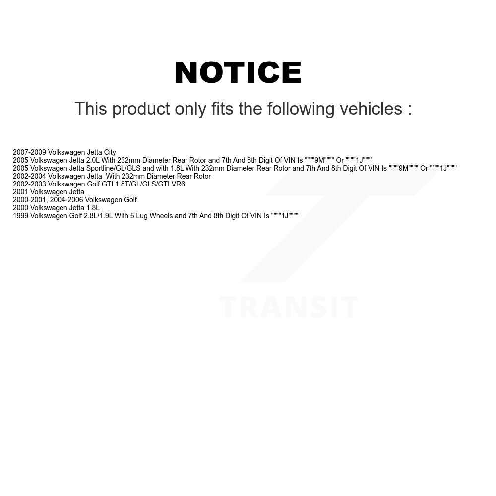 Rear Disc Brake Caliper Rotors And Ceramic Pads Kit For Volkswagen Jetta Golf City KC8-100394C - Image 2