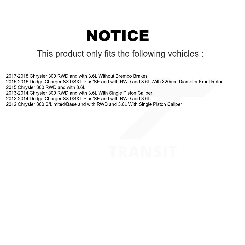 Front Rear Brake Caliper Rotor And Ceramic Pad Kit (10Pc) For Chrysler 300 Dodge Charger KC8-101156C - Image 2
