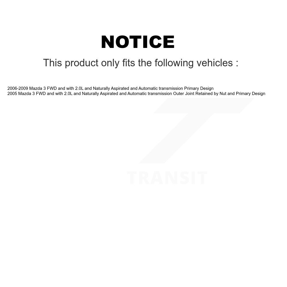 Front CV Axle Drive Shaft Complete Assembly Kit For Mazda 3 KCV-100019 - Image 2