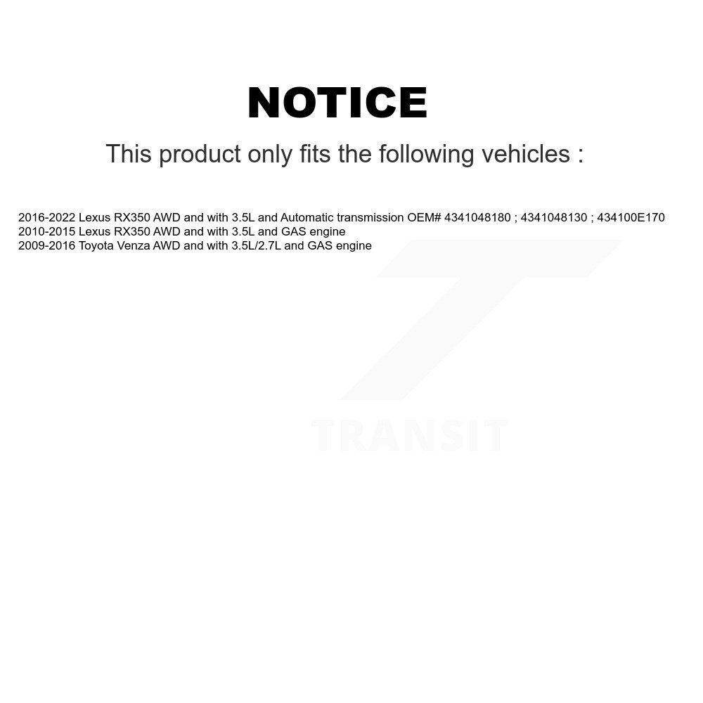Front CV Axle Drive Shaft Assembly Kit For Toyota Lexus RX350 Venza Highlander RX350L KCV-100119 - Image 2
