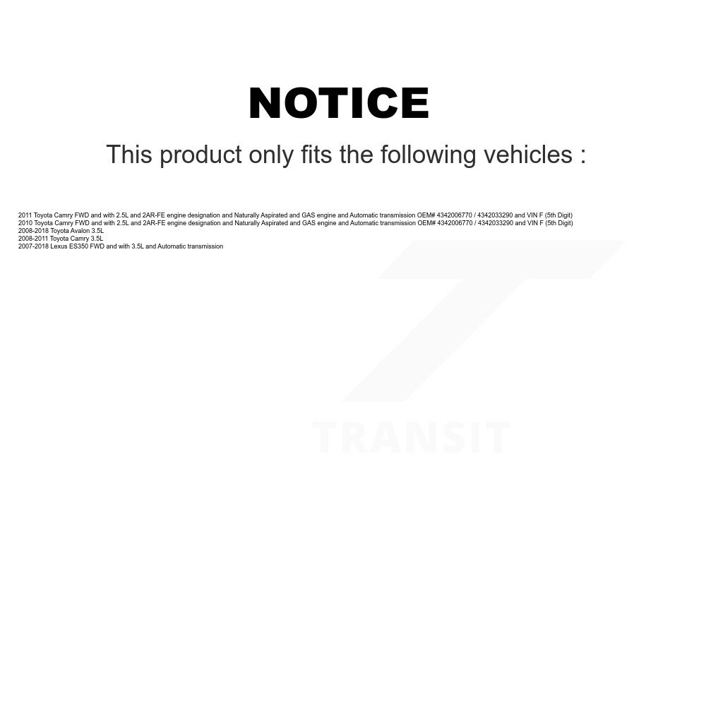 Front Left CV Axle Drive Shaft And Wheel Bearing Kit For Toyota Camry Lexus ES350 Avalon KN7-100154 - Image 2