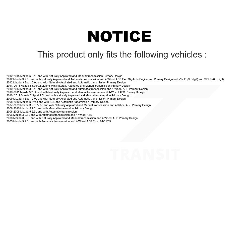 Front Left CV Axle Drive Shaft Complete Assembly And Bearing Kit For Mazda 3 5 Sport KN7-100176 - Image 2