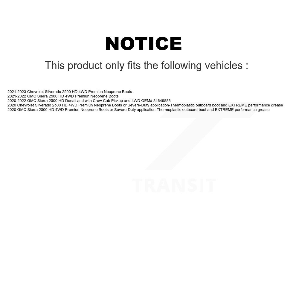 Front CV Axle Drive Shaft And Bearing Kit For Chevrolet GMC Silverado 2500 HD Sierra 3500 KN7-100441 - Image 2