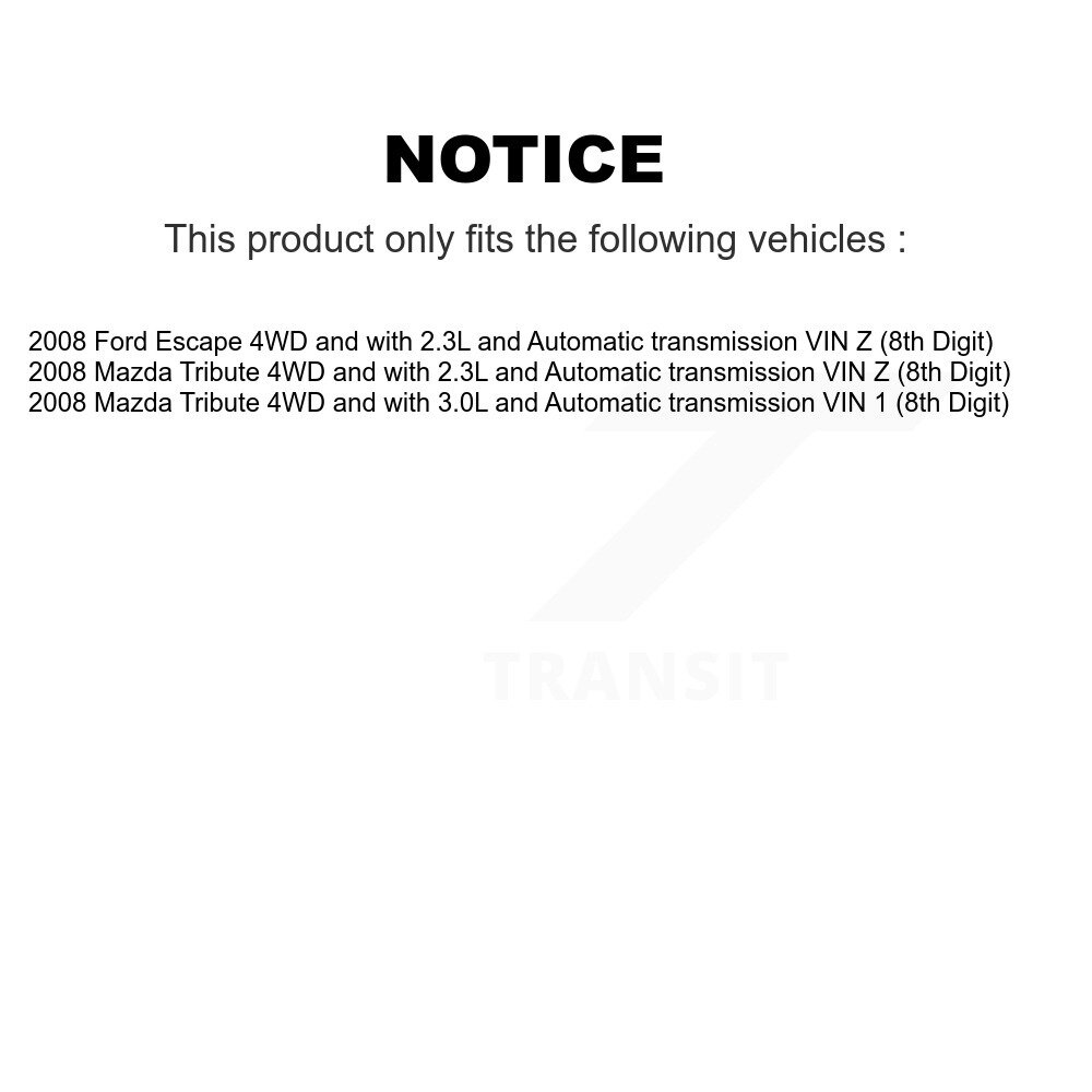 Front Rear CV Axle Drive Shaft And Bearing Kit (8Pc) For 2008 Ford Escape Mazda Tribute KN7-100492 - Image 2
