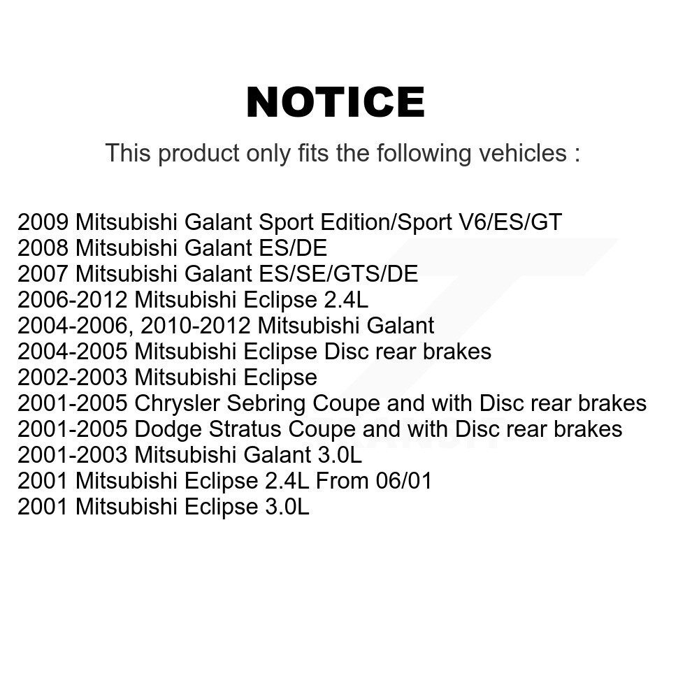 Front Rear Ceramic Disc Brake Pads Kit For Mitsubishi Chrysler Sebring Eclipse Galant KNF-101220 - Image 2