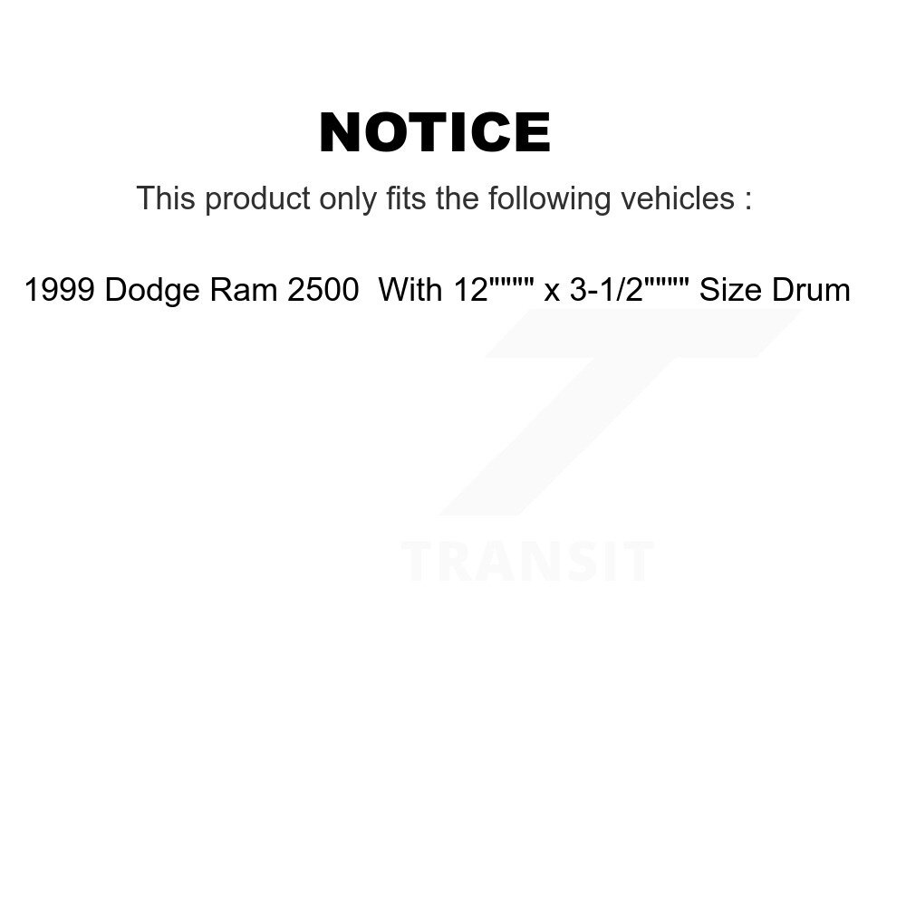Rear Drum Brake Shoe And Hardware Kit For 1999 Dodge Ram 2500 With 12" x 3-1 2" Size KNH-100179 - Image 2