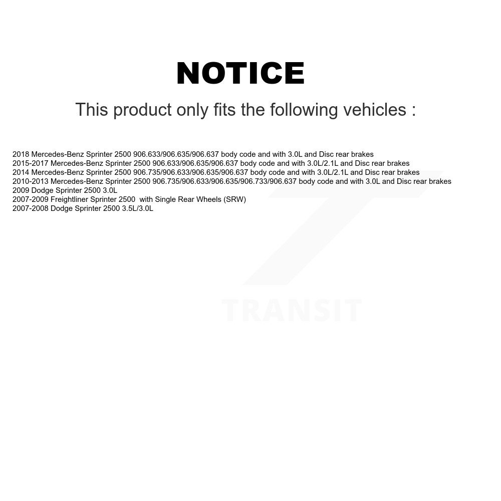 Front Rear Semi-Metallic Brake Pads & Extra Wear Sensor Kit (7Pc) For Sprinter 2500 Dodge KPW-100502 - Image 2