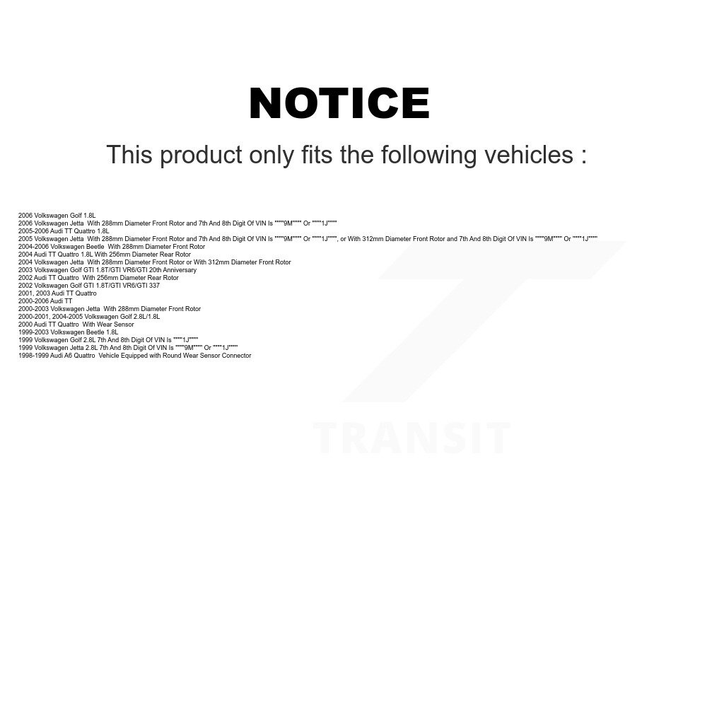Front Rear Semi-Metallic Brake Pads Kit For Volkswagen Jetta Golf Beetle Audi TT Quattro KSM-100298 - Image 2