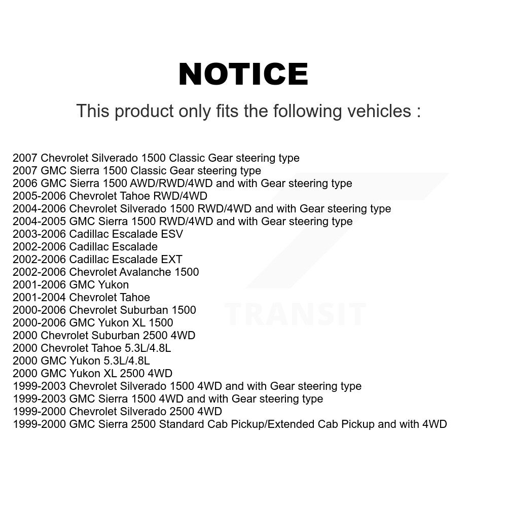 Front Tie Rod End Kit For Chevrolet GMC Silverado 1500 Sierra Avalanche Yukon Tahoe XL KTR-101851 - Image 2