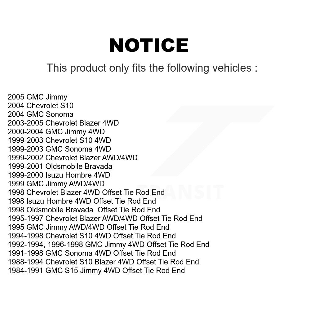 Front Ball Joint And Tie Rod End Kit For Chevrolet GMC S10 Blazer Jimmy Sonoma S15 Isuzu KTR-102348 - Image 2