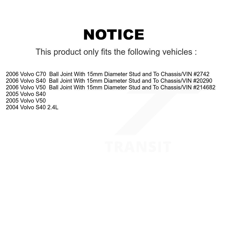 Front Suspension Control Arm Assembly And Tie Rod End Kit For Volvo S40 V50 C70 KTR-102657 - Image 2