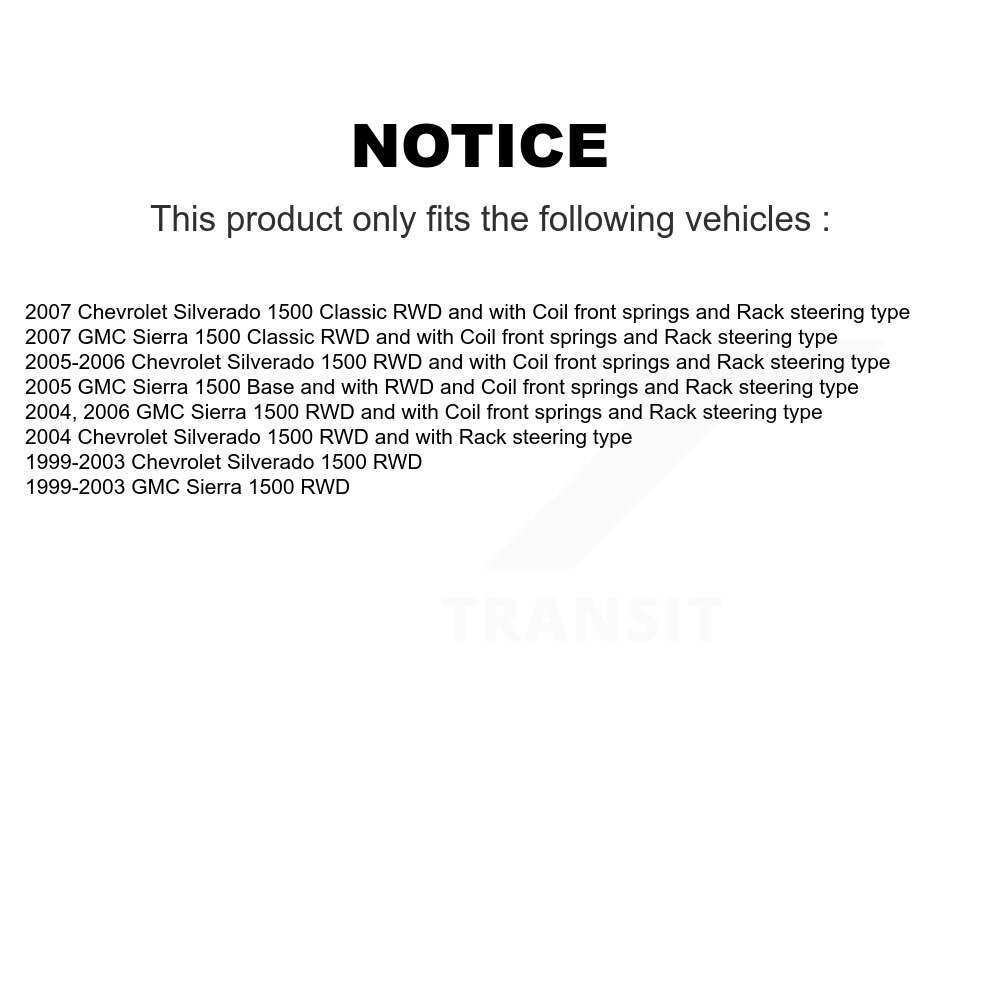 Front Suspension Control Arm Assembly & Tie Rod End Kit For Chevrolet Silverado 1500 GMC KTR-102726 - Image 2