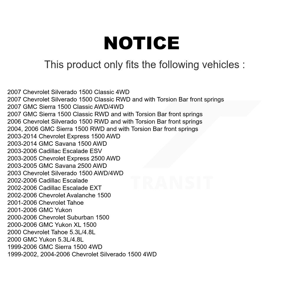 Front Suspension Control Arm Kit For Chevrolet GMC Silverado 1500 Sierra Avalanche Yukon KTR-102818 - Image 2