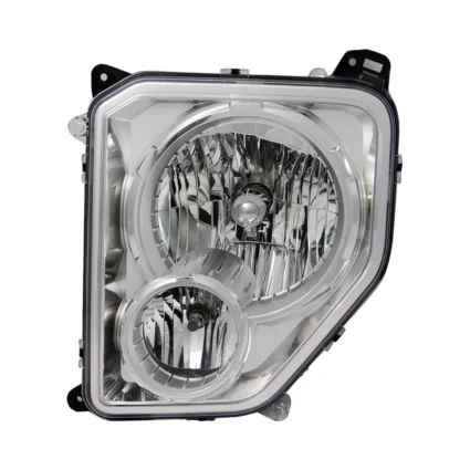 Headlight Assembly Composite Left w/Fog Lamps Chrome Bezel Round Bulb Shield for Jeep Liberty 2010–2012