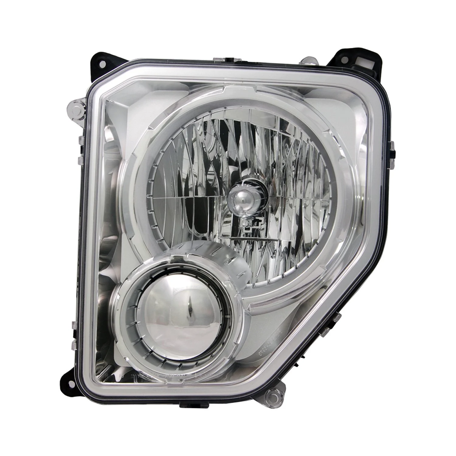 Headlight Assembly Composite Left w/o Fog Lamps Chrome Bezel Round Bulb Shield for Jeep Liberty 2010–2012