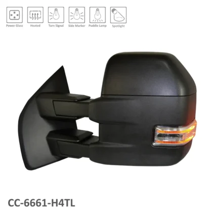 Door Mirror Assembly Left Trailer Tow Type Manual Dual Sail Telescopic w/Signal Lamps Black for Ford F-150 2015–2018