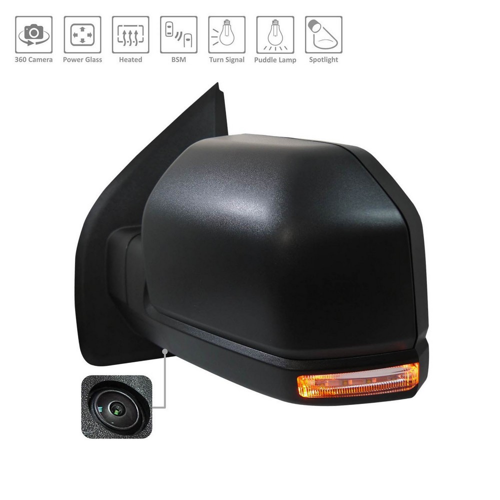 Door Mirror Assembly Left w/Side View Camera From 2-26-18 Black for Ford F-150 Raptor 2018–2020