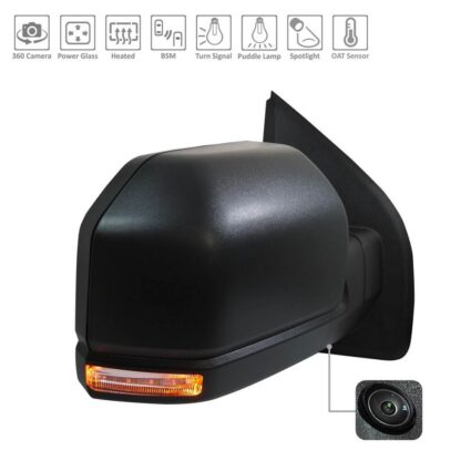 Door Mirror Assembly Right w/Side View Camera From 2-26-18 Black for Ford F-150 Raptor 2018–2020