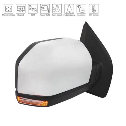 Door Mirror Assembly Right Standard w/o Side View Camera w/Spot Light w/BLIS Chrome for Ford F-150 2018