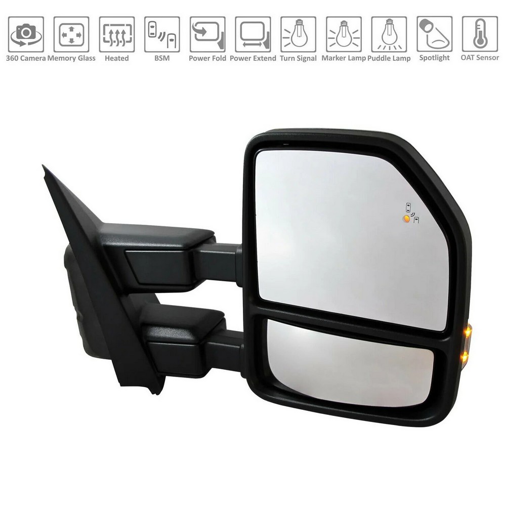 Door Mirror Assembly Right Power Telescoping w/Blind Spot Det w/S/V Camera Text/Chrome Cap for Ford F-150 2019–2020