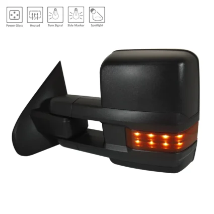 Door Mirror Assembly Left Trailer Tow Type Power w/o Signal Lamps Manual Extend/Manual Folding Black for Chevrolet Silverado 1500 2015–2017