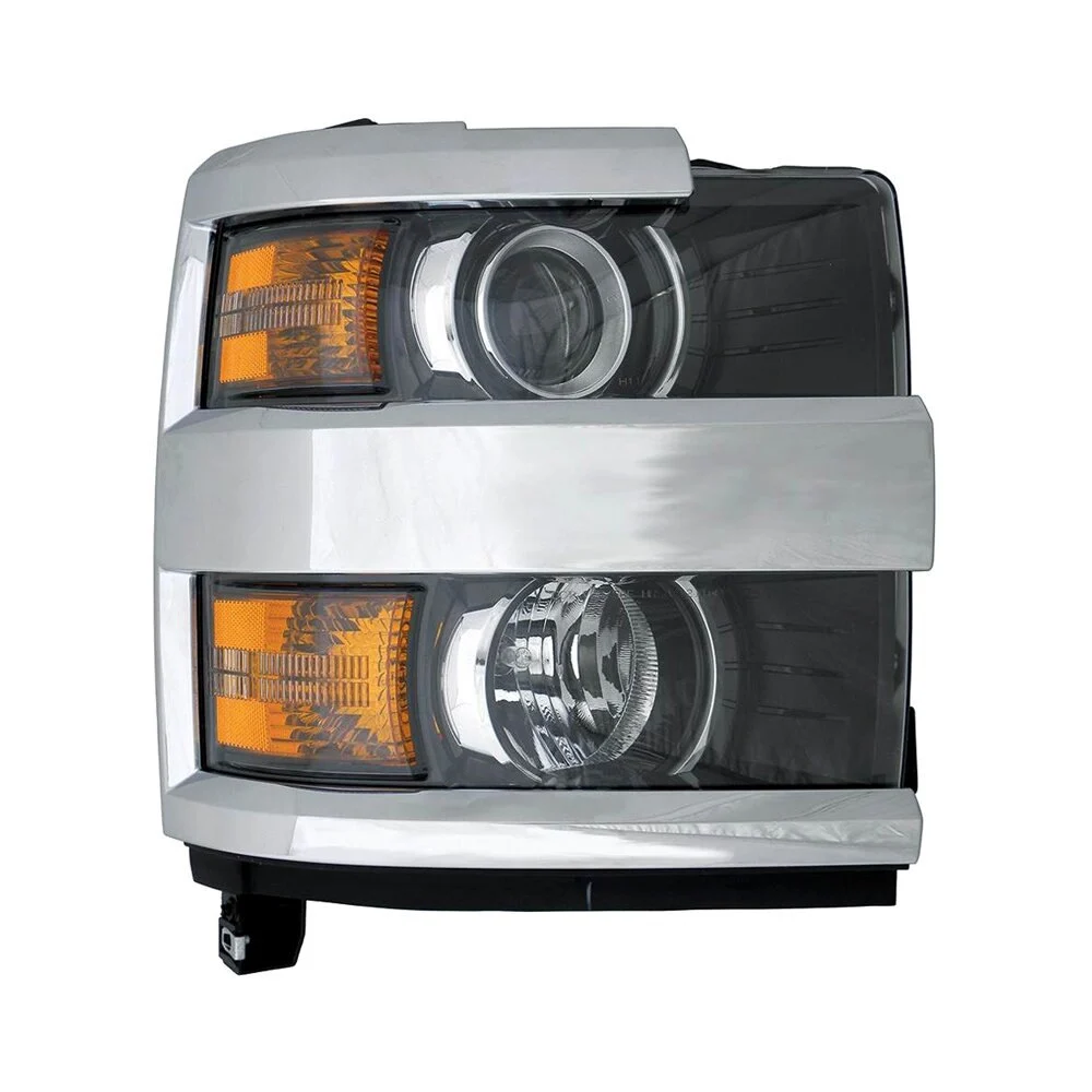 Headlight Assembly Composite Right Black Bezel Chrome Trim for Chevrolet Silverado 2500 HD Silverado 3500 HD