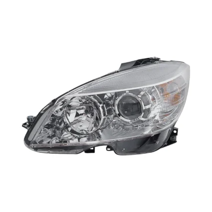 Headlight Assembly Composite Left W204 Halogen From 2-9-07 Chrome Bezel CAPA for Mercedes-Benz C230 C250 C300 C350 C63 AMG