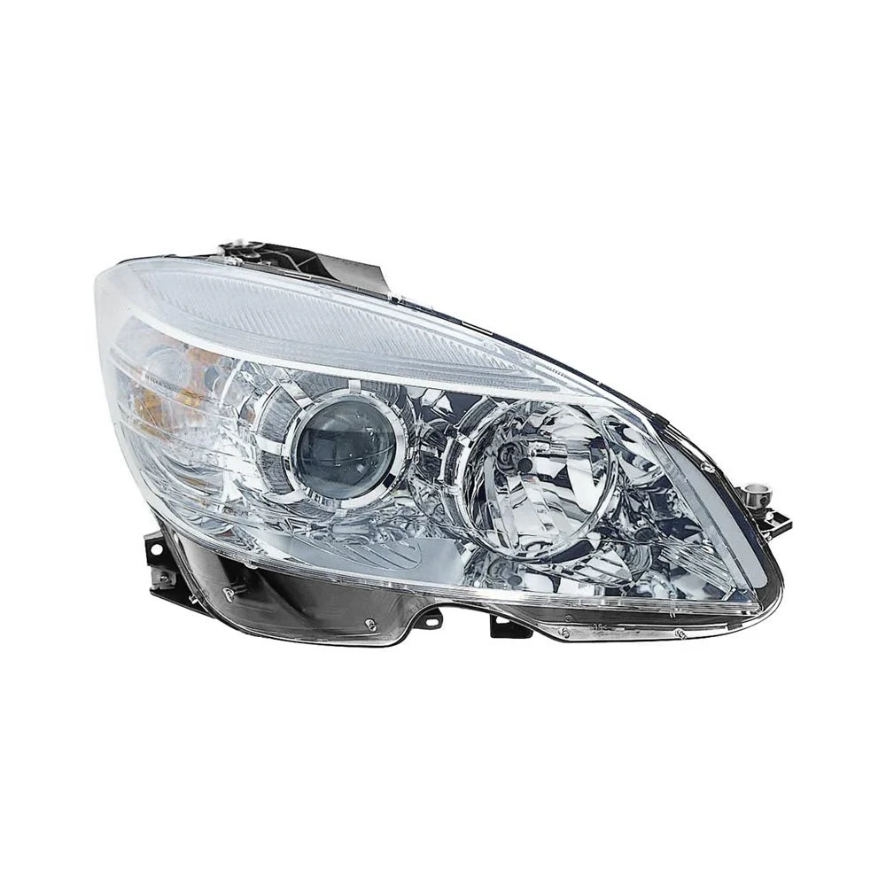Headlight Assembly Composite Right W204 Halogen From 2-9-07 Chrome Bezel CAPA for Mercedes-Benz C230 C250 C300 C350 C63 AMG