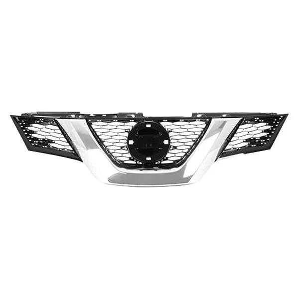 Grille Assembly w/o Premium Pkg w/o Camera Hole To 3-15 Black/Chrome CAPA for Nissan Rogue S SV 2014–2015