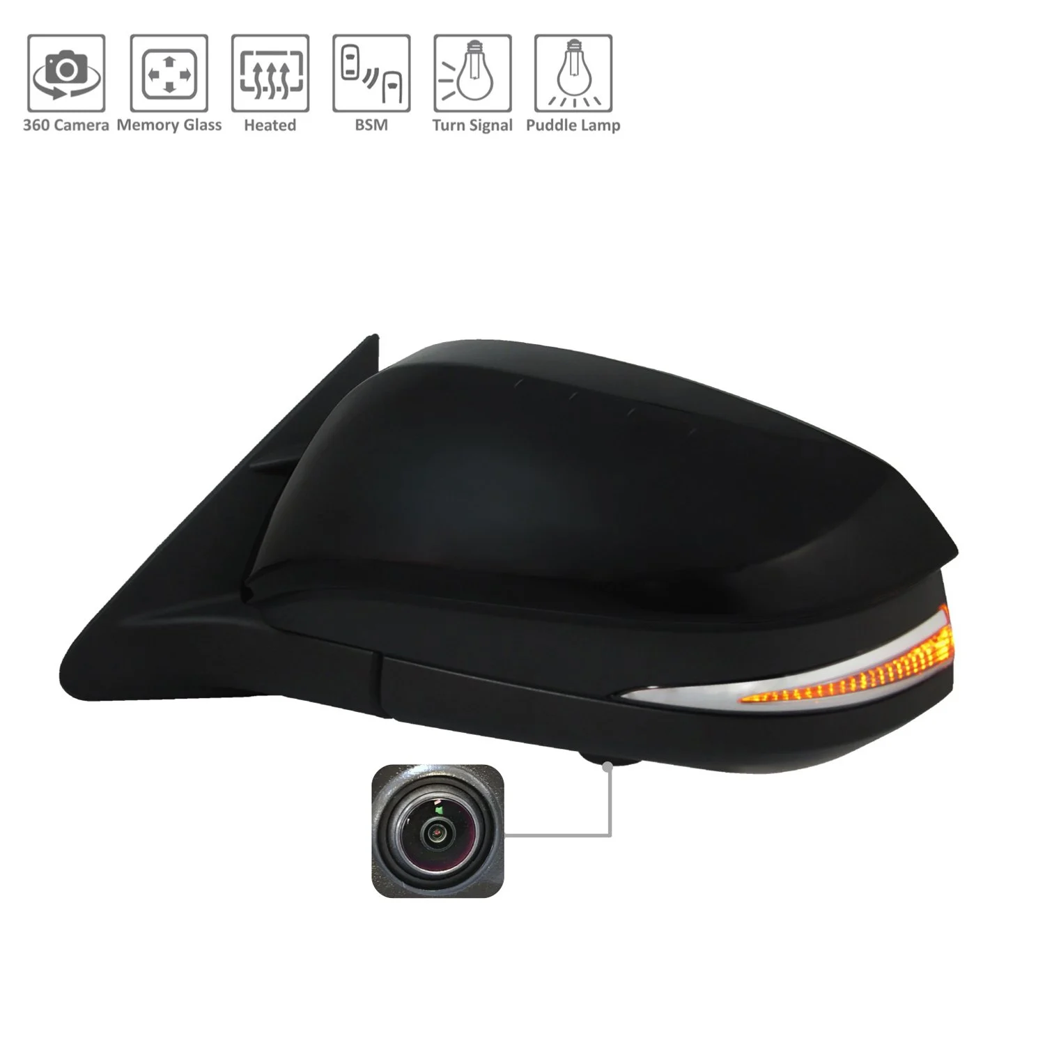 Door Mirror Assembly Left w/Around View Monitor w/Cover for Toyota Highlander 2017–2019