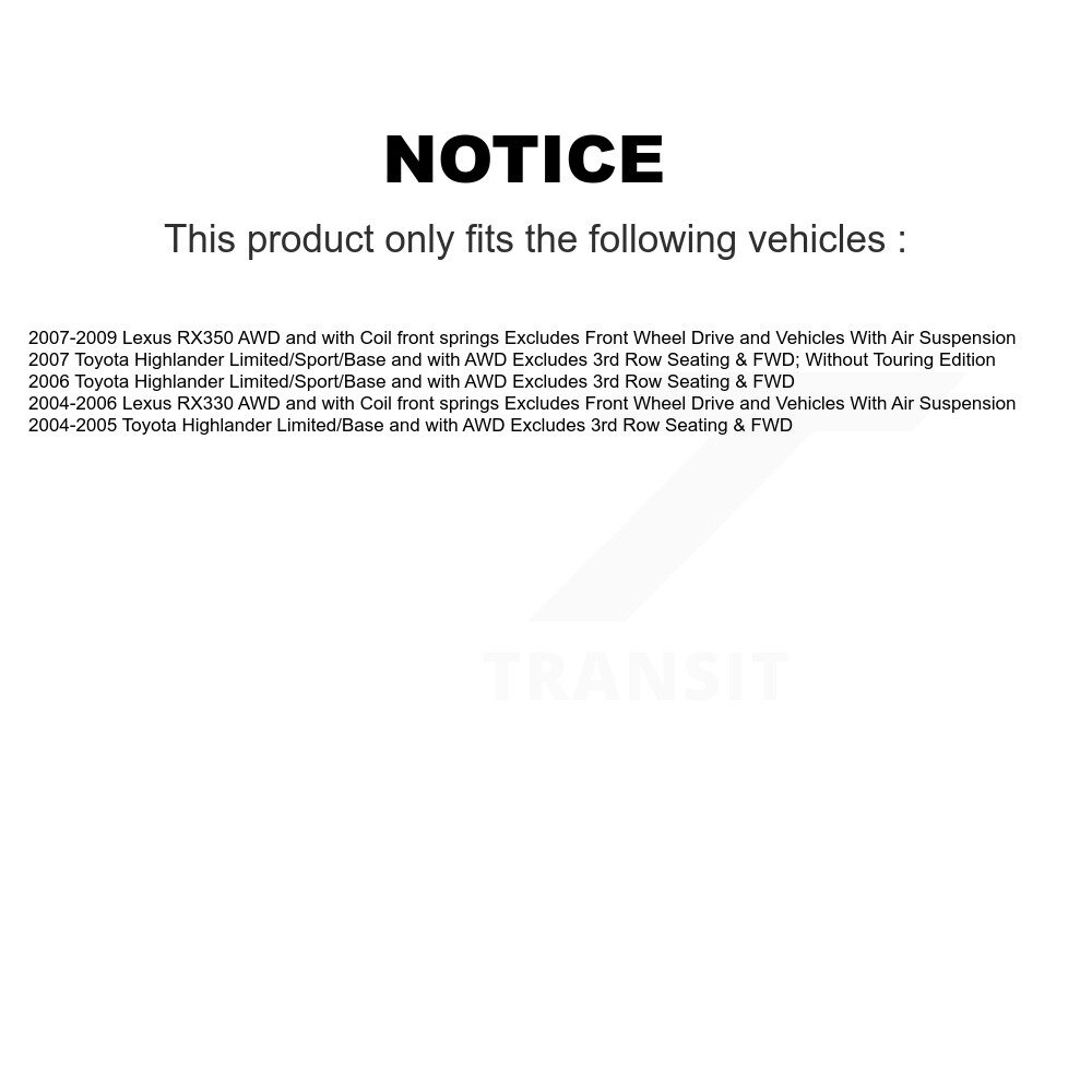 Front Rear Complete Shocks Strut Coil Spring Kit For Lexus RX350 Toyota Highlander RX330 K78M-100407 - Image 2